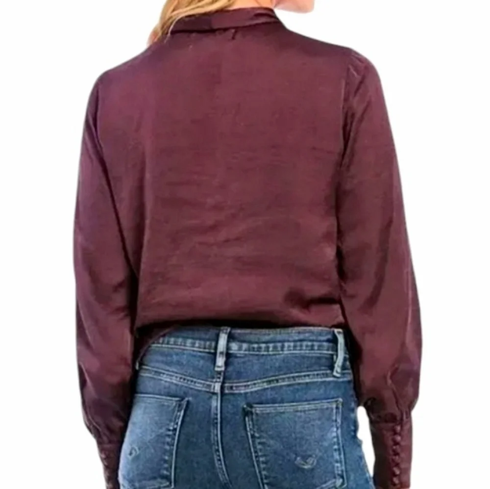 Band Of Gypsies Mon Cheri Plum Satin Faux Wrap Blouse Size XS